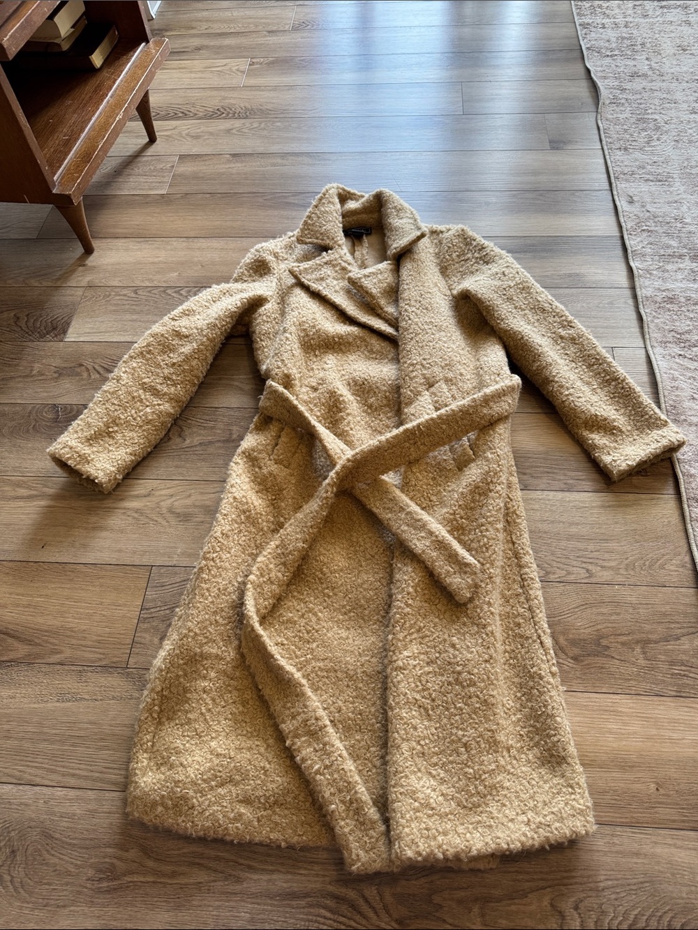 Women's Cream Teddy Long Belted Coat